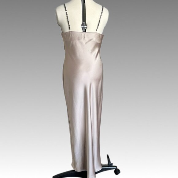 ZARA Beaded Strap Satin Effect Slip Dress Champagne Formal Glam Prom Party L - Picture 5 of 11